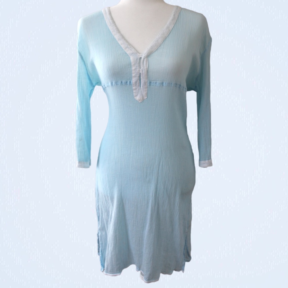 ATHLETA Swimsuit Cover Up Dress Turquoise Blue / White